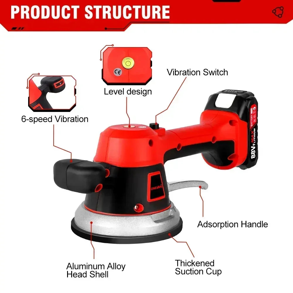 Machine ½Ç Carrelage de 200kg, Ventouse Vibrante ½Ç 6 Vitesses R¹Èglables, Outil ¹Èlectrique de D¹Ècapage pour Batterie Makita 18V