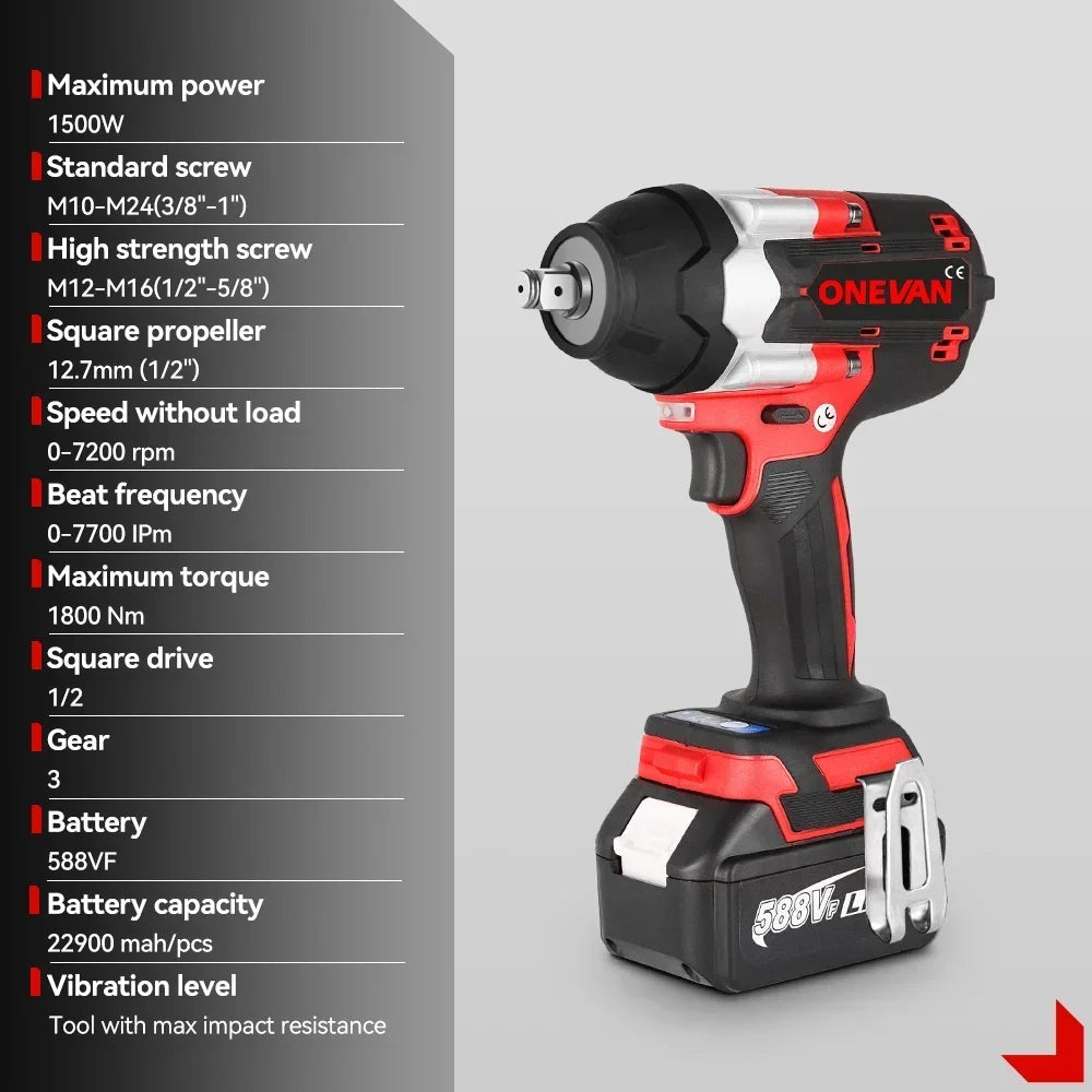 Impact ¹Èlectrique sans balais pour camions, outil ¹Èlectrique de pilote sans fil, batterie 18V, couple de 1800 N.M, 1/2 po