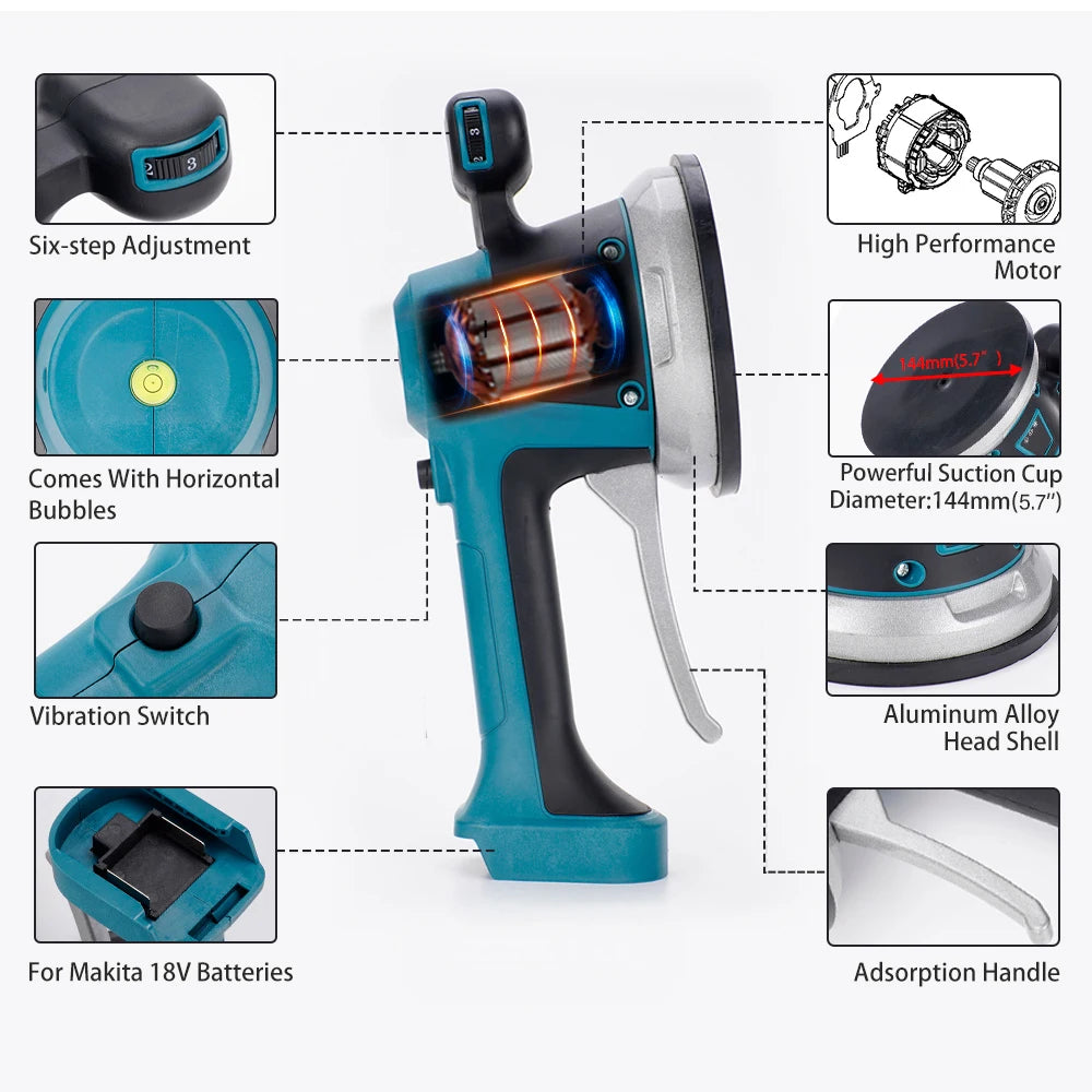 Machine de Carrelage ¨¤ 6 Vitesses, Sans Fil, Vibrateur, R¨¦glage existent, Absorbe les Carreaux, Outil ¨¦lectrique, Batterie 18V, 20V