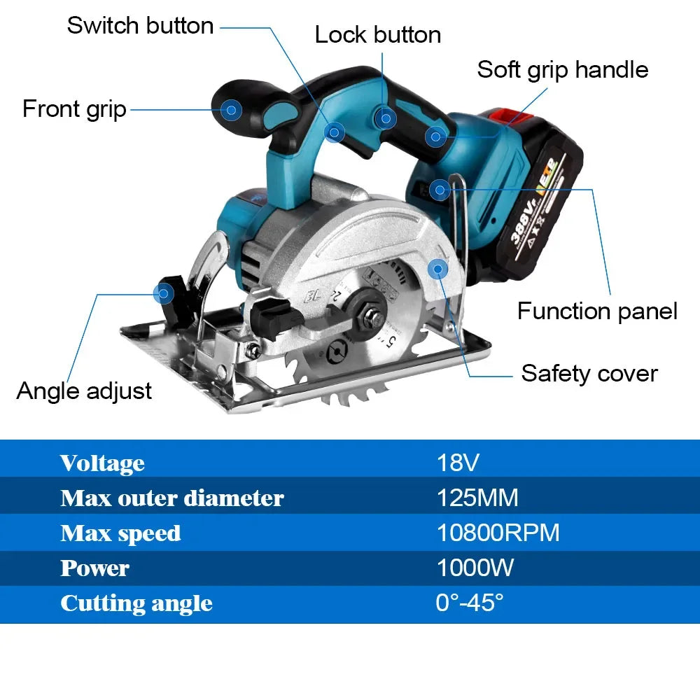 Makita-Mini scie circulaire ¹Èlectrique sans fil, 5 pouces, 125mm, 0-45 ¡«, r¹Èglable, outil de jardinage ¹Èlectrique pour batterie 18V