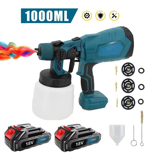 Pistolet pulv¨¦risateur ¨¦lectrique sans fil, pulv¨¦risateur de peinture domestique portable, a¨¦rographe de rev¨ºtement en acier pour meubles automobiles, batterie 18V, 1000ml