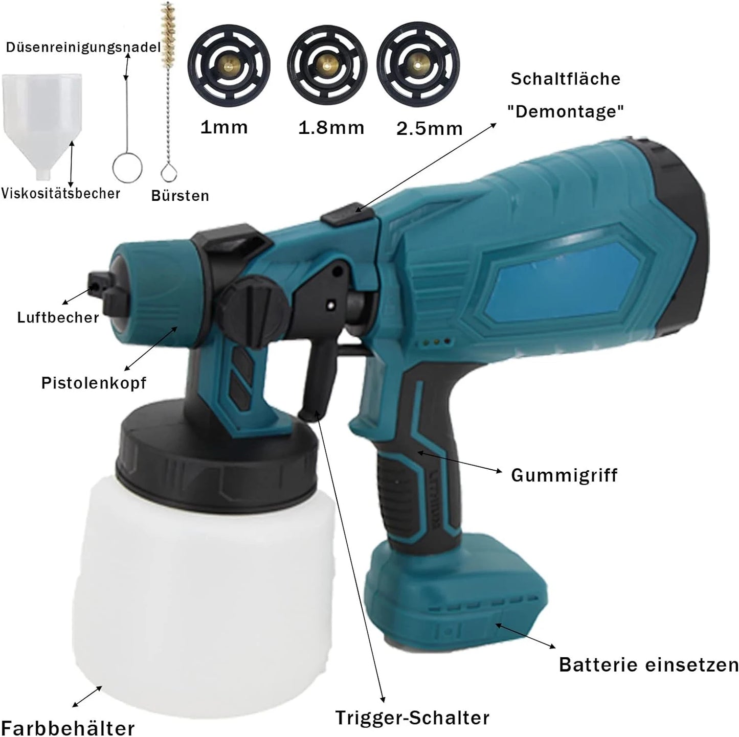Pistolet pulv¨¦risateur ¨¦lectrique sans fil, pulv¨¦risateur de peinture domestique portable, a¨¦rographe de rev¨ºtement en acier pour meubles automobiles, batterie 18V, 1000ml