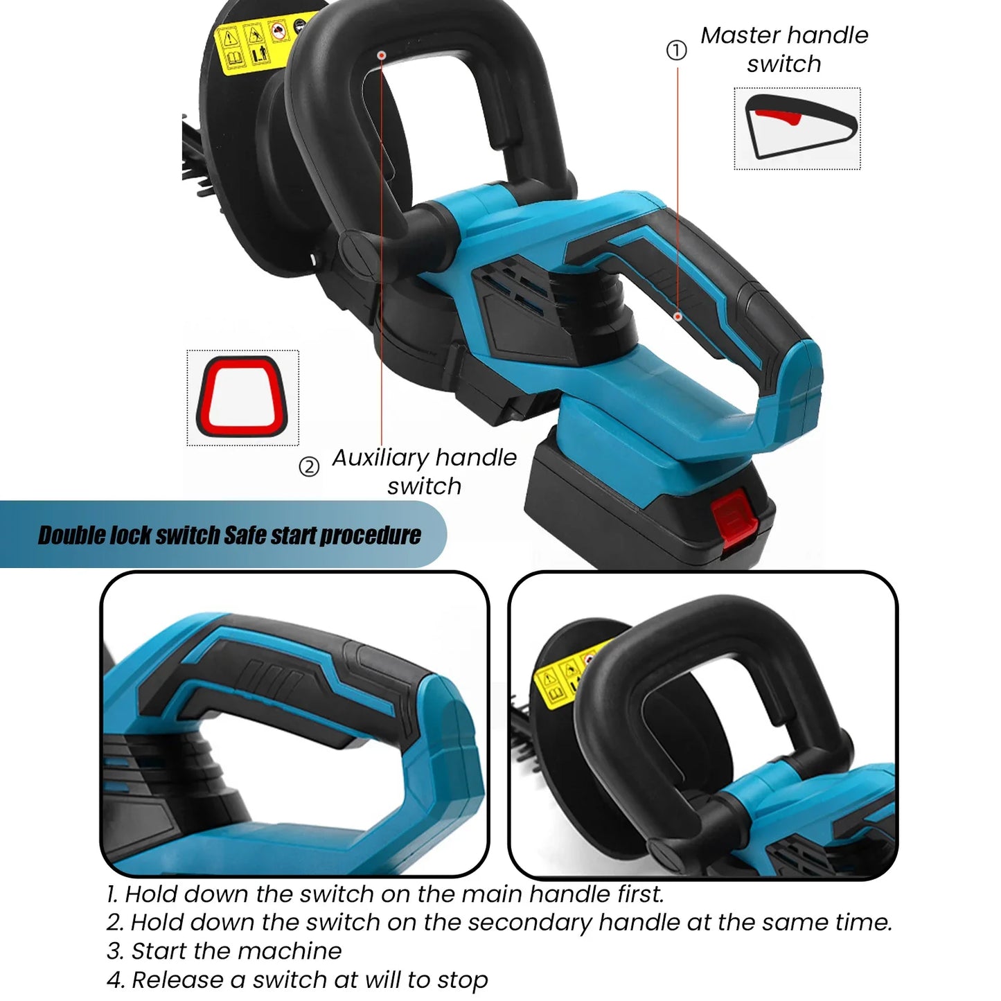 Taille-haie sans fil avec poign¹Èe rotative, outil de jardin pour touristes, batterie 18V, Without Battery