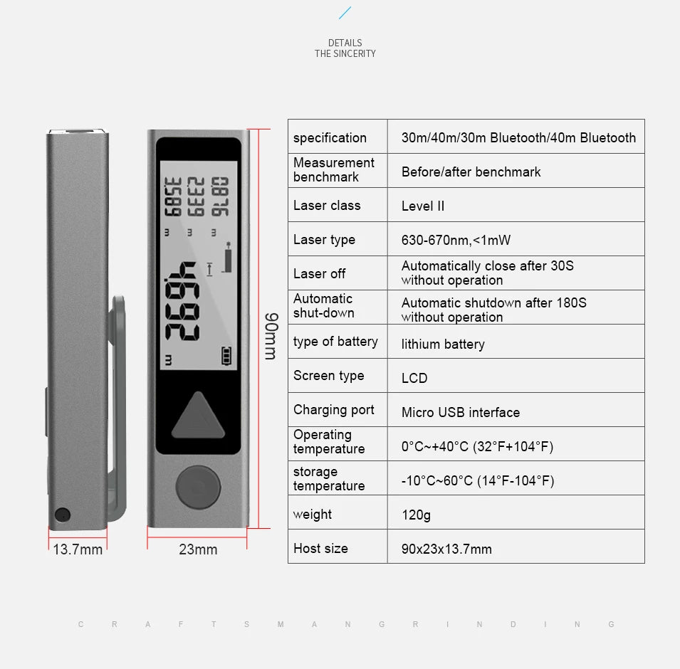 MiNi distancem¨¨tre Laser Bluetooth, ruban de mesure Laser Trena, Laser portatif,Basic Version,40m