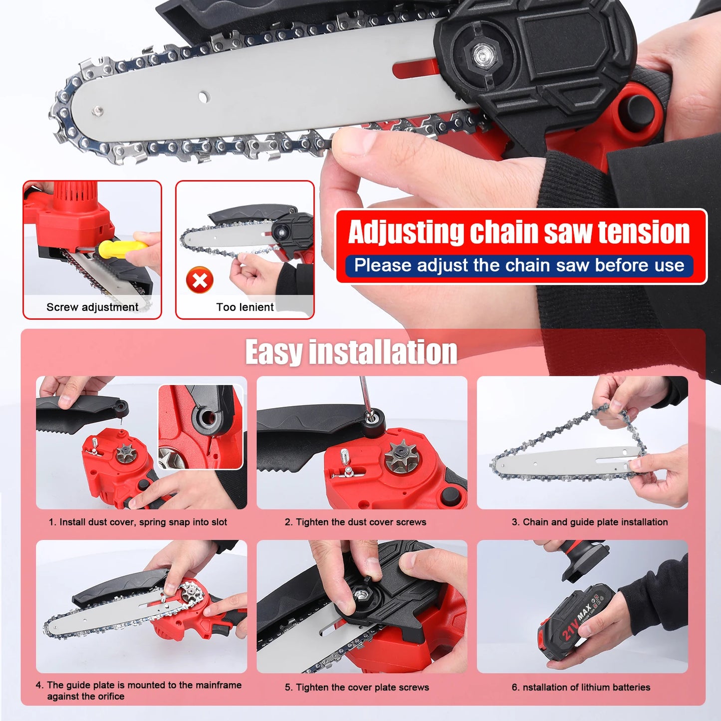 Mini Scie ½Ç Cha?ne ¹Èlectrique Portable de 6 Pouces, 21V, Outil de user inage¨ÛGrey-1300mAh