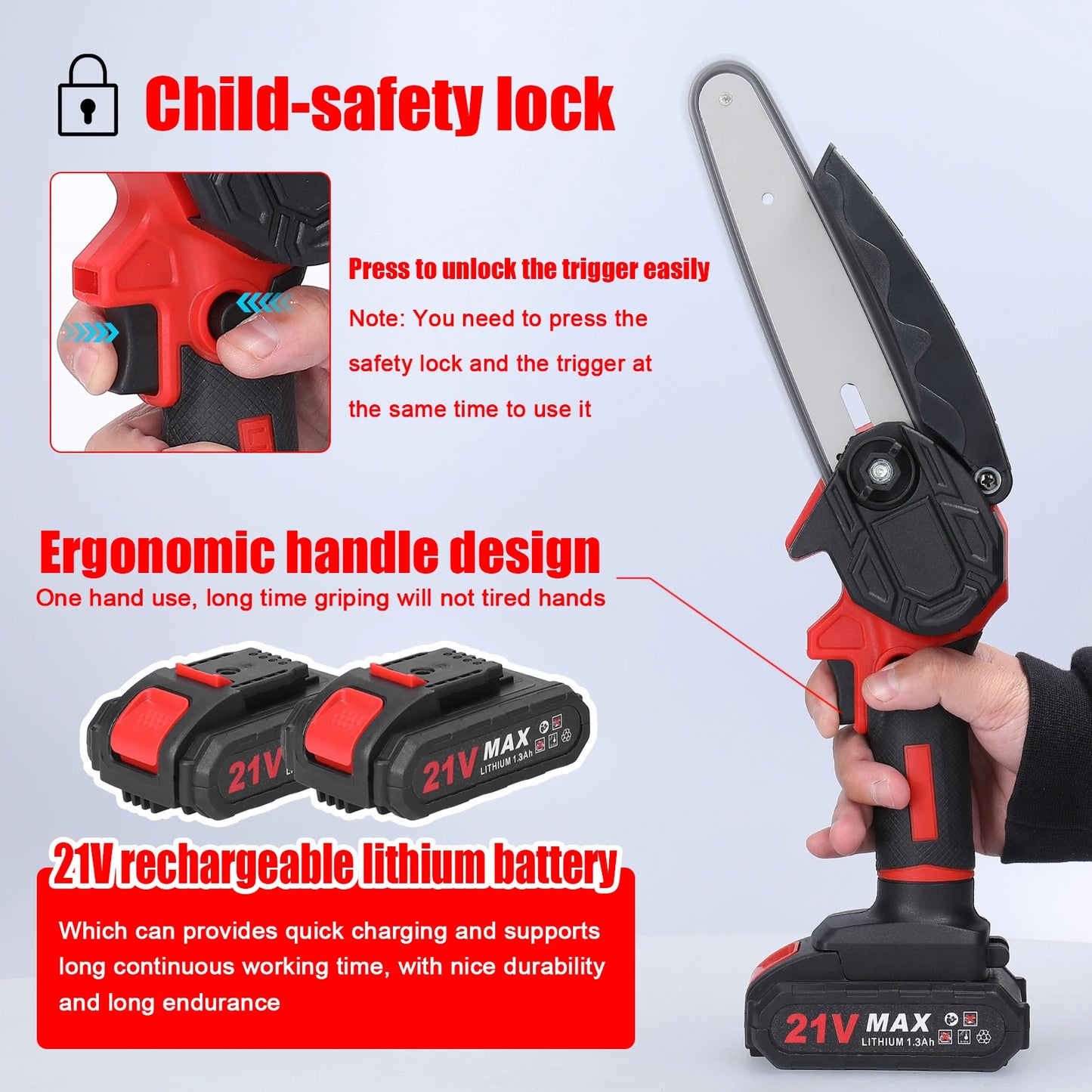 Mini Scie ½Ç Cha?ne ¹Èlectrique Portable de 6 Pouces, 21V, Outil de user inage¨ÛGrey-1300mAh