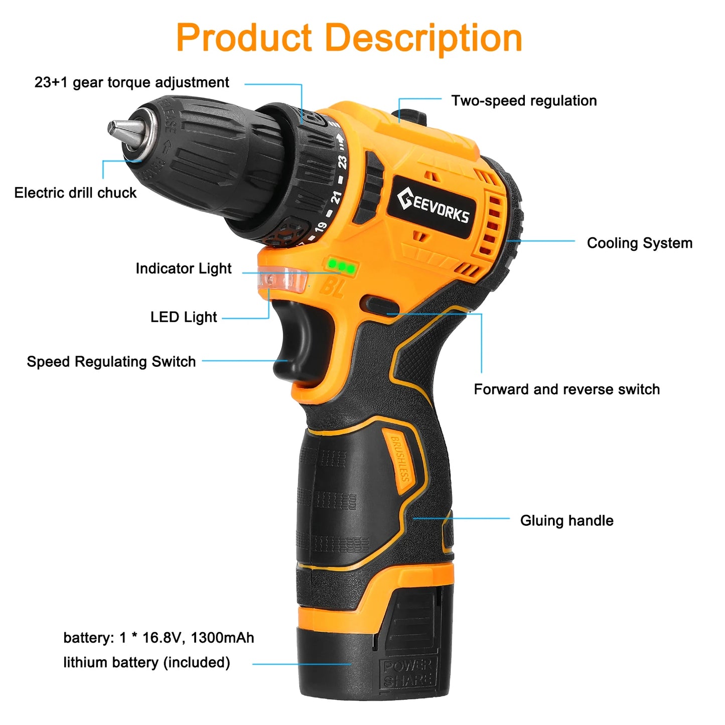 Mini perceuse ¹Èlectrique domestique, moteur sans balais, tournevis ¹Èlectrique, batterie aste Eddie Ion, outils ¹Èlectriques domestiques, 16.8V