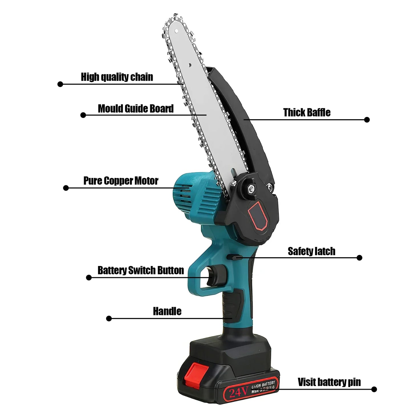 Mini scie ½Ç ¹Èlaguer ¹Èlectrique, tron?onneuses 3000W, 8 pouces, 24V avec Omicrophone, batterie au lithium, travail de calcul, scie de jardin, outils ¹Èlectriques