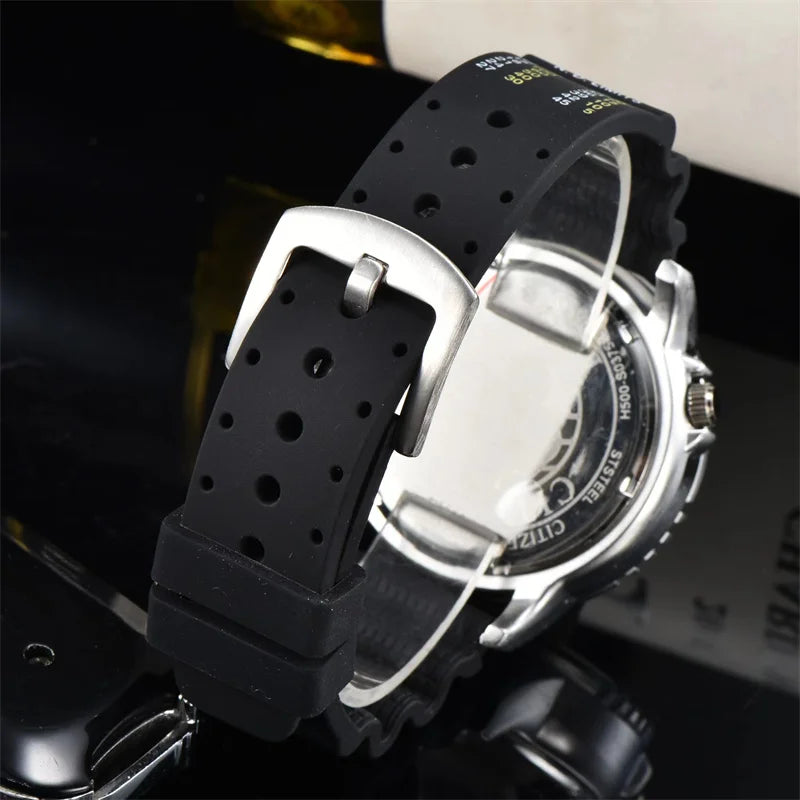 Montre ¨¤ quartz ¨¤ trois broches pour hommes avec bo?te-cadeau, s¨¦rie de plongeurs Citizen Prom84, conduite par cuill¨¨re ¨¤ soupe, montre ¨¤ bande calendrier, marque de luxe, mode
