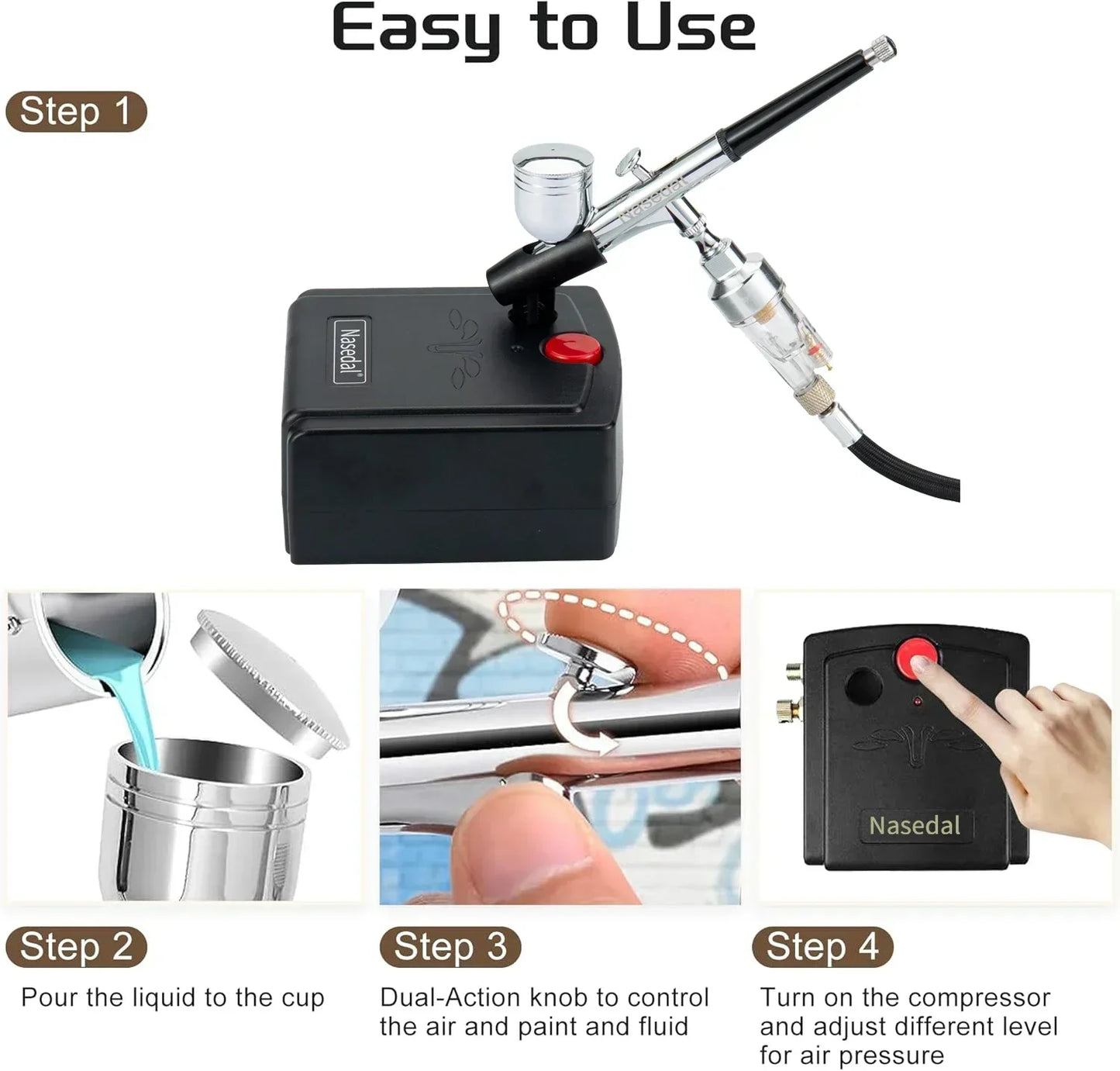 Kit de compresseur d'a¨¦rographe ¨¤ double Action NT-19 mm, pistolet de pulv¨¦risation d'a¨¦rographe pour Nail a¨¦rographe mod¨¨le gateau voiture chaussures peinture de poisson 0.3