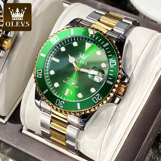Montre-Bracelet M¨¦canique existent pour Homme, Lunette Rotative, Analogique, Plong¨¦e, Vert, ¨¦tanche, Business
