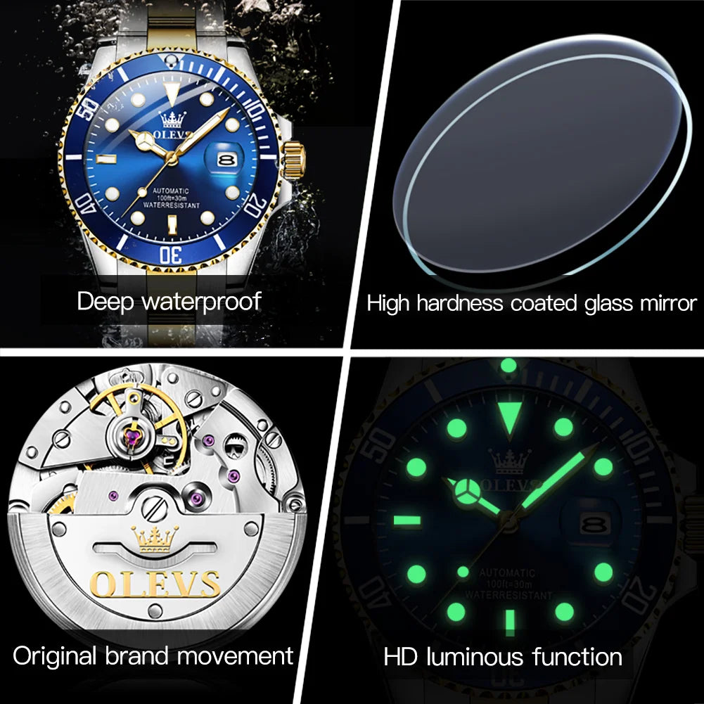 Montre-Bracelet M¨¦canique existent pour Homme, Lunette Rotative, Analogique, Plong¨¦e, Vert, ¨¦tanche, Business