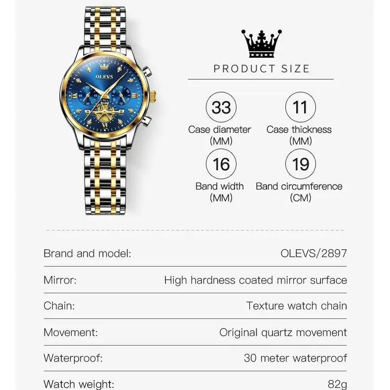 Montre ¨¤ Quartz pour Femme, Design Volant d'Inertie, Diamants ¨¦l¨¦gants, Acier Inoxydable, Chronographe ¨¦tanche, Nouveau, 2897