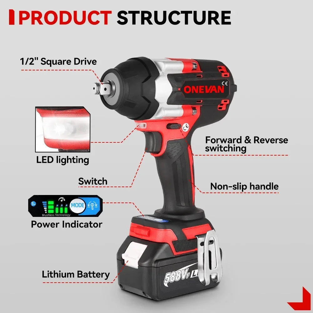 Perceuse ½Ç percussion ¹Èlectrique sans balais, outil ¹Èlectrique ½Ç batterie au lithium pour Makita 18V, couple de 1800N.M, 1/2 po