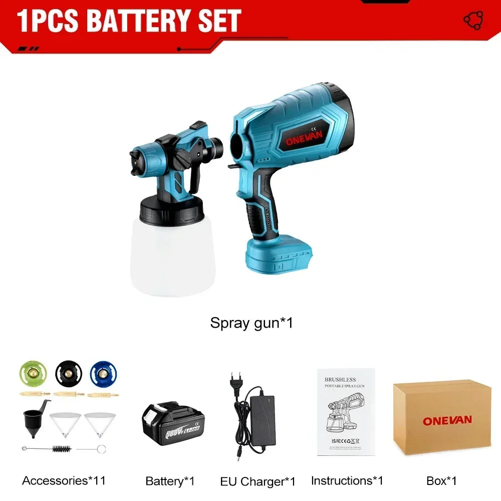 Pistolet pulv¨¦risateur ¨¦lectrique sans fil, pulv¨¦risateur de peinture portable, a¨¦rographe pour meubles automobiles, rev¨ºtement en acier, batterie Makita 18V, 1000ml