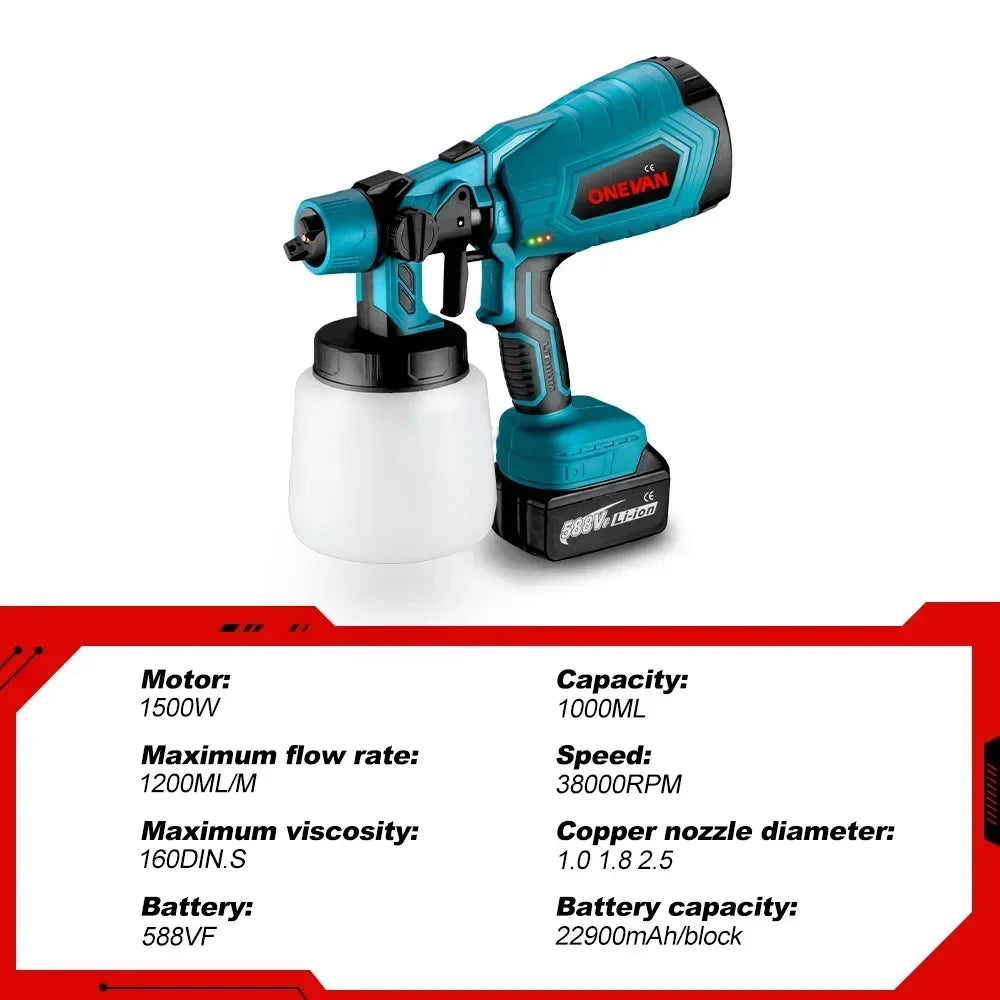 Pistolet pulv¨¦risateur ¨¦lectrique sans fil, pulv¨¦risateur de peinture portable, a¨¦rographe pour meubles automobiles, rev¨ºtement en acier, batterie Makita 18V, 1000ml