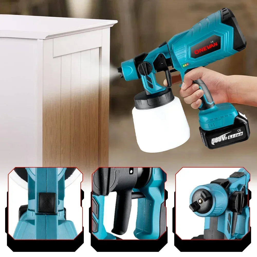 Pistolet pulv¨¦risateur ¨¦lectrique sans fil, pulv¨¦risateur de peinture portable, a¨¦rographe pour meubles automobiles, rev¨ºtement en acier, batterie Makita 18V, 1000ml