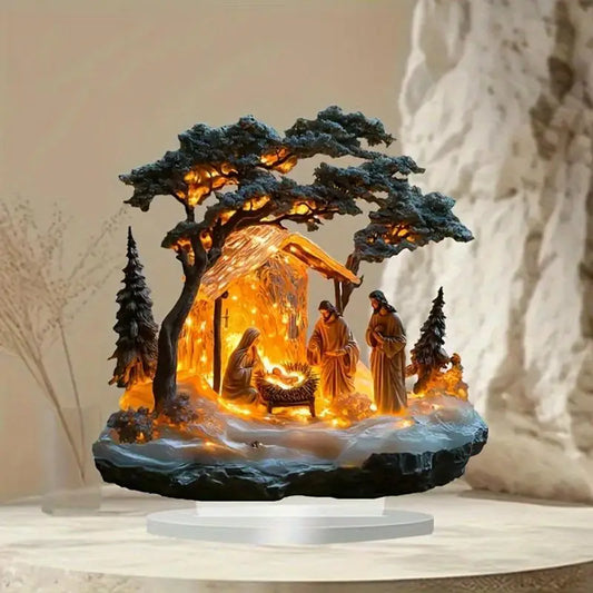 Ornements acryliques de scõ¹ne de la Nativit¹È de No?l, d¹Ècor de la naissance de J¹Èsus, d¹Ècorations de table plates JO, cadeaux du Nouvel An, 2025