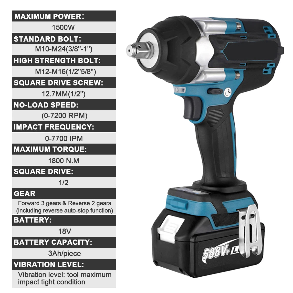 Outils ¹Èlectriques sans fil pour Makita, batterie au lithium-ion, 18V, 1/2 N.M, couple sans balais, pouces