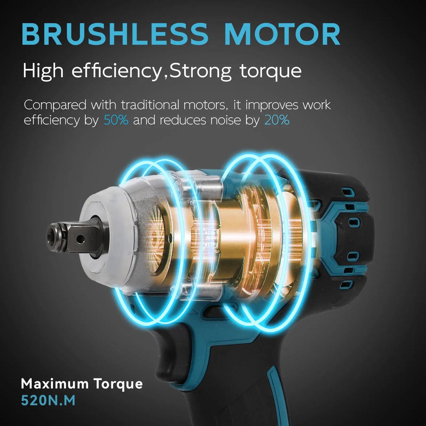 Perceuse ½Ç percussion ¹Èlectrique sans fil, sans balais, perceuse ½Ç main, outil ¹Èlectrique ½Ç douille, batterie Makita 18V, 520 N.M, 1/2"