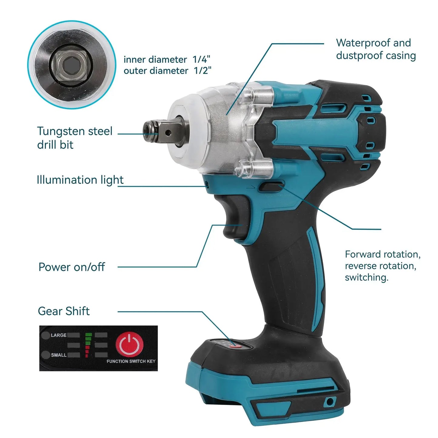 Perceuse ½Ç percussion ¹Èlectrique sans fil, sans balais, perceuse ½Ç main, outil ¹Èlectrique ½Ç douille, batterie Makita 18V, 520 N.M, 1/2"