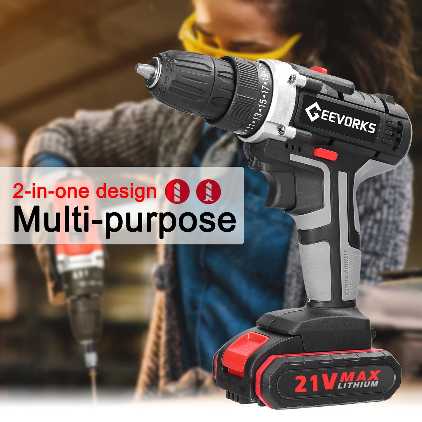 Perceuse ½Ç percussion ¹Èlectrique sans fil, tournevis, 3 en 1, travail des murs, travail du calcul, outils ¹Èlectriques, marteau perforateur, 21V