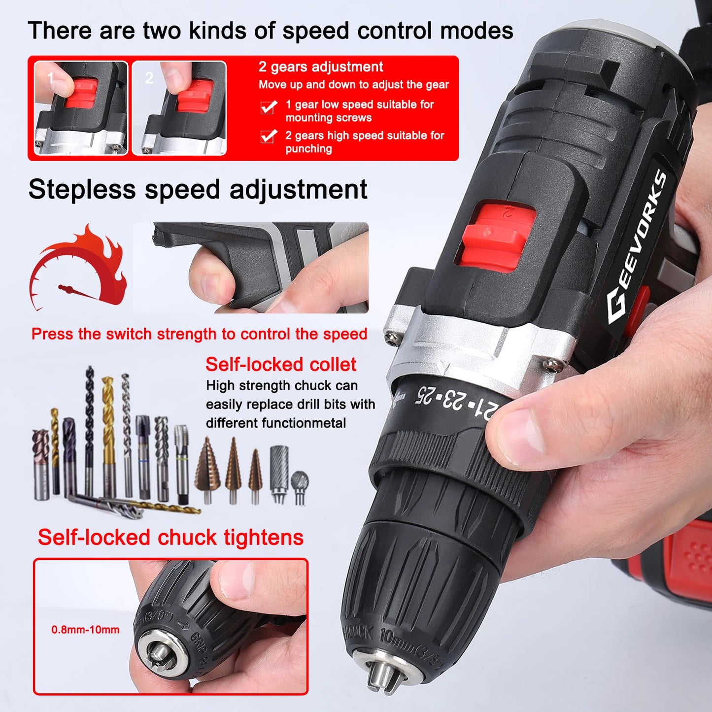 Perceuse sans fil ½Ç impact ¹Èlectrique, tournevis ¹Èlectrique, batterie au lithium haute puissance, perceuses ½Ç main rechargeables, outils ¹Èlectriques de bricolage ½Ç domicile, 21V