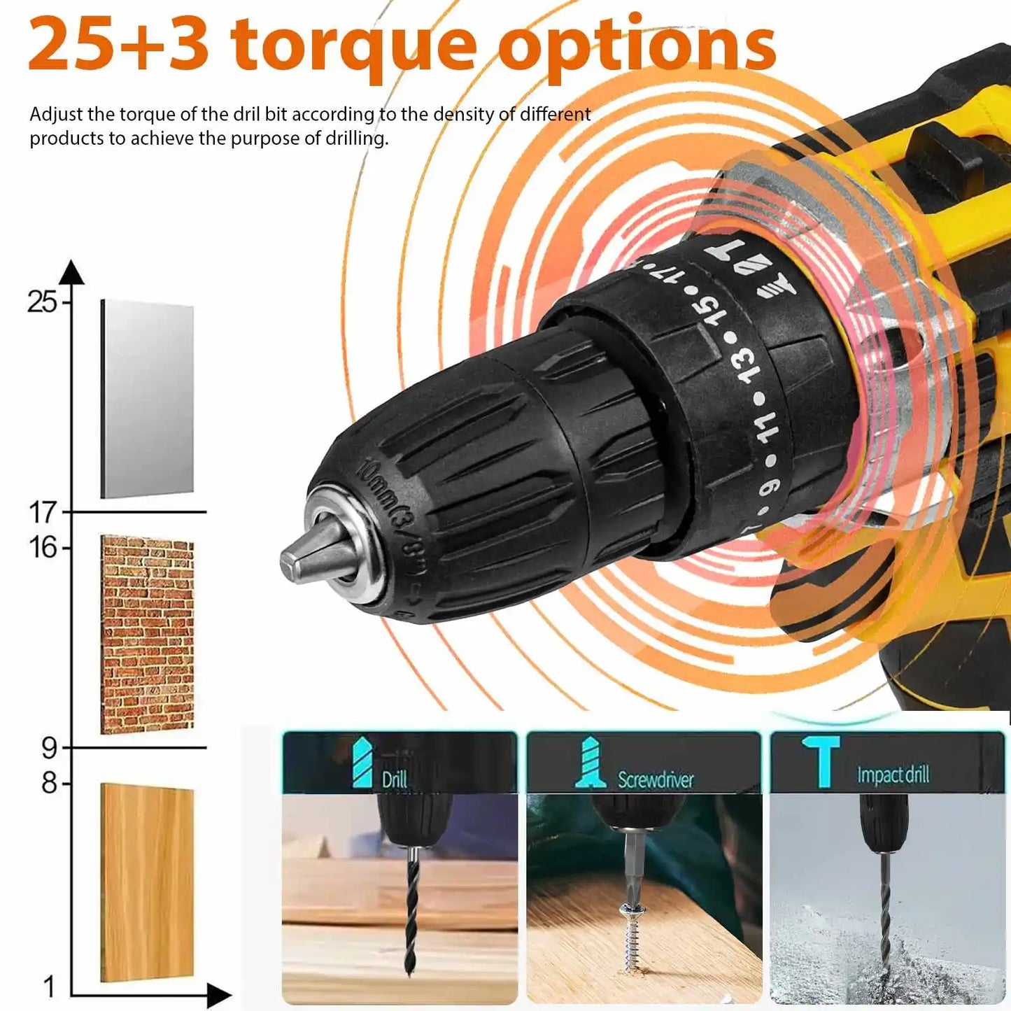 Perceuse visseuse ¹Èlectrique sans fil 18V, mandrin sans cl¹È 3/8 ", 2 vitesses, perceuse ½Ç embrayage 25 3, 45Nm, outils ¹Èlectriques avec 2 batteries au lithium