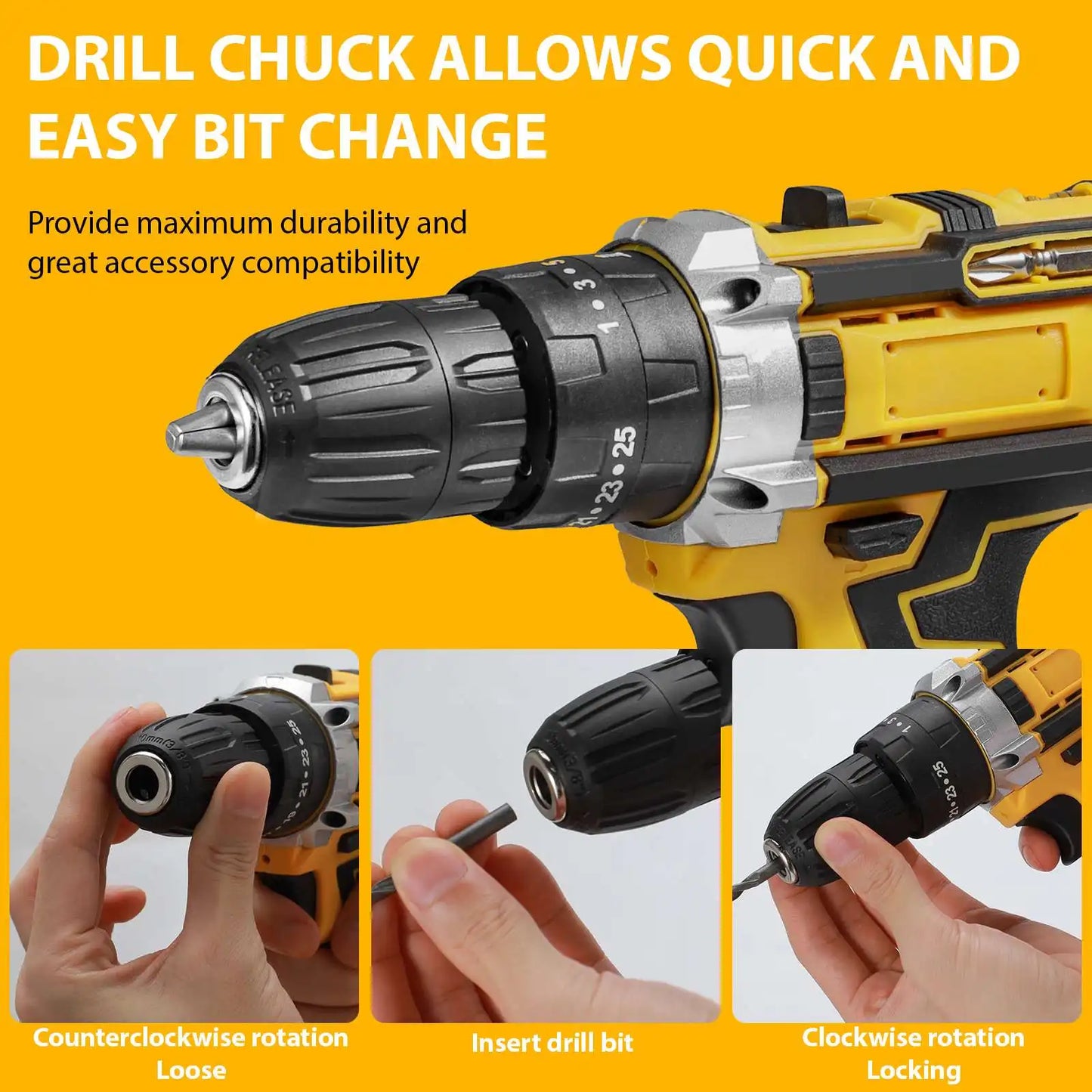 Perceuse visseuse ¹Èlectrique sans fil 18V, mandrin sans cl¹È 3/8 ", 2 vitesses, perceuse ½Ç embrayage 25 3, 45Nm, outils ¹Èlectriques avec 2 batteries au lithium