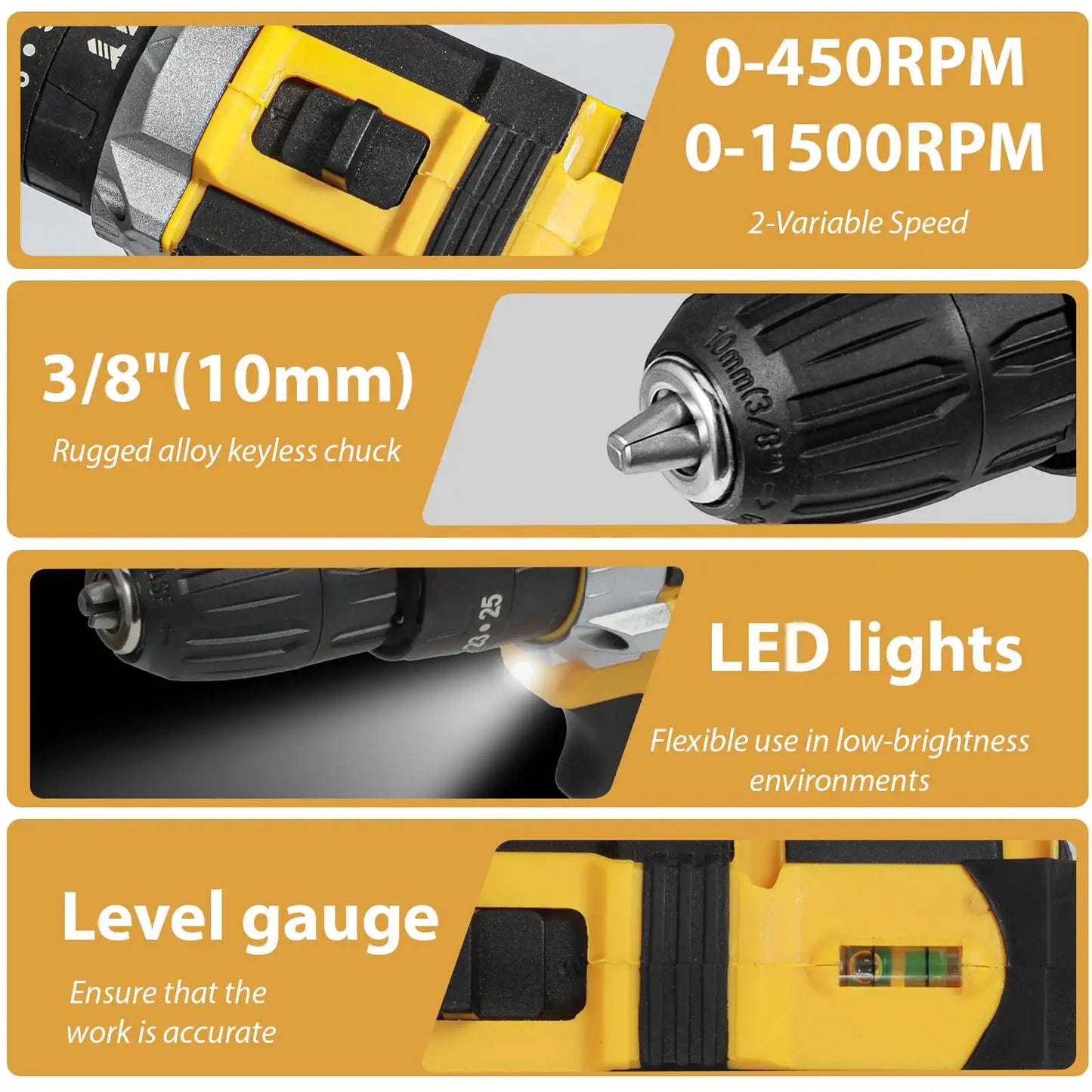 Perceuse visseuse ¹Èlectrique sans fil 18V, mandrin sans cl¹È 3/8 ", 2 vitesses, perceuse ½Ç embrayage 25 3, 45Nm, outils ¹Èlectriques avec 2 batteries au lithium