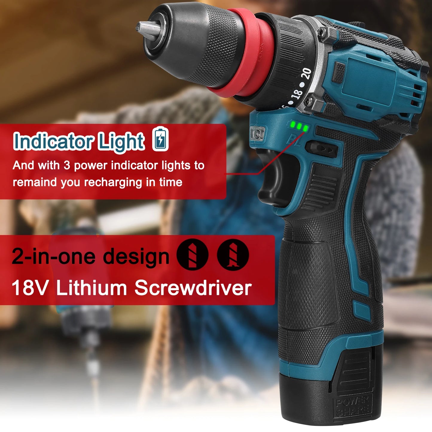Perceuse visseuse ¹Èlectrique sans fil 2 en 1, moteur sans balais, couple 45 Nm 55Nm, r¹Ègulation de la vitesse en continu, d¹Èterminer la perceuse visseuse au lithium