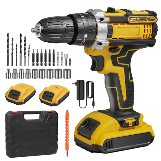 Perceuse visseuse ¹Èlectrique sans fil 21V, mandrin sans cl¹È 3/8 "2 vitesses 25 3 perceuse ½Ç embrayage 45Nm, outils ¹Èlectriques avec 2 batteries au lithium