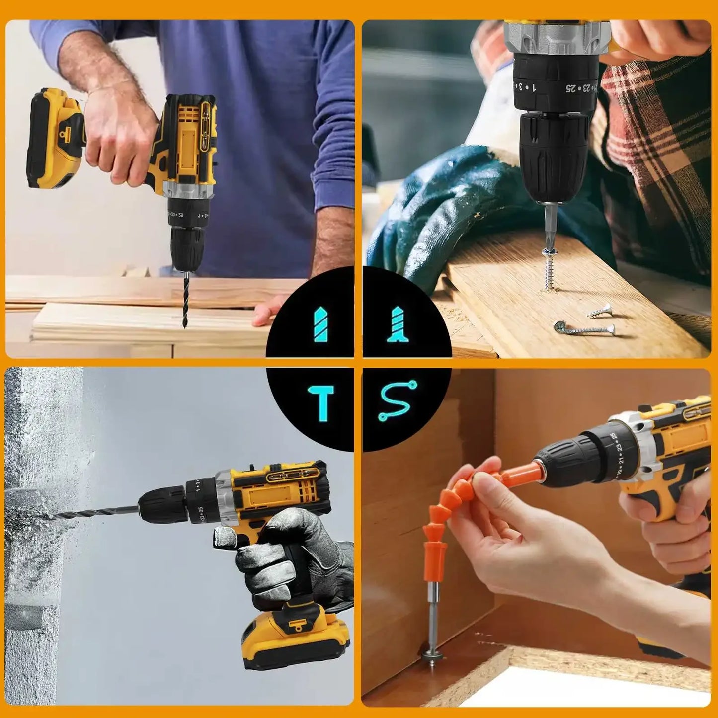 Perceuse visseuse ¹Èlectrique sans fil 21V, mandrin sans cl¹È 3/8 "2 vitesses 25 3 perceuse ½Ç embrayage 45Nm, outils ¹Èlectriques avec 2 batteries au lithium