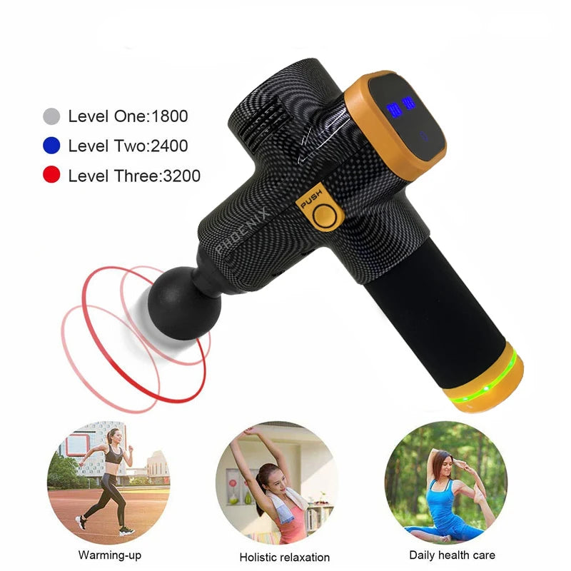 Pistolet de massage facial A2, masseur ¹Èlectrique pour corps mort ¹Èlev¹È, d¹Ètermination profonde, 20 vitesses, ¹Ècran LCD, relaxation musculaire, black-6D