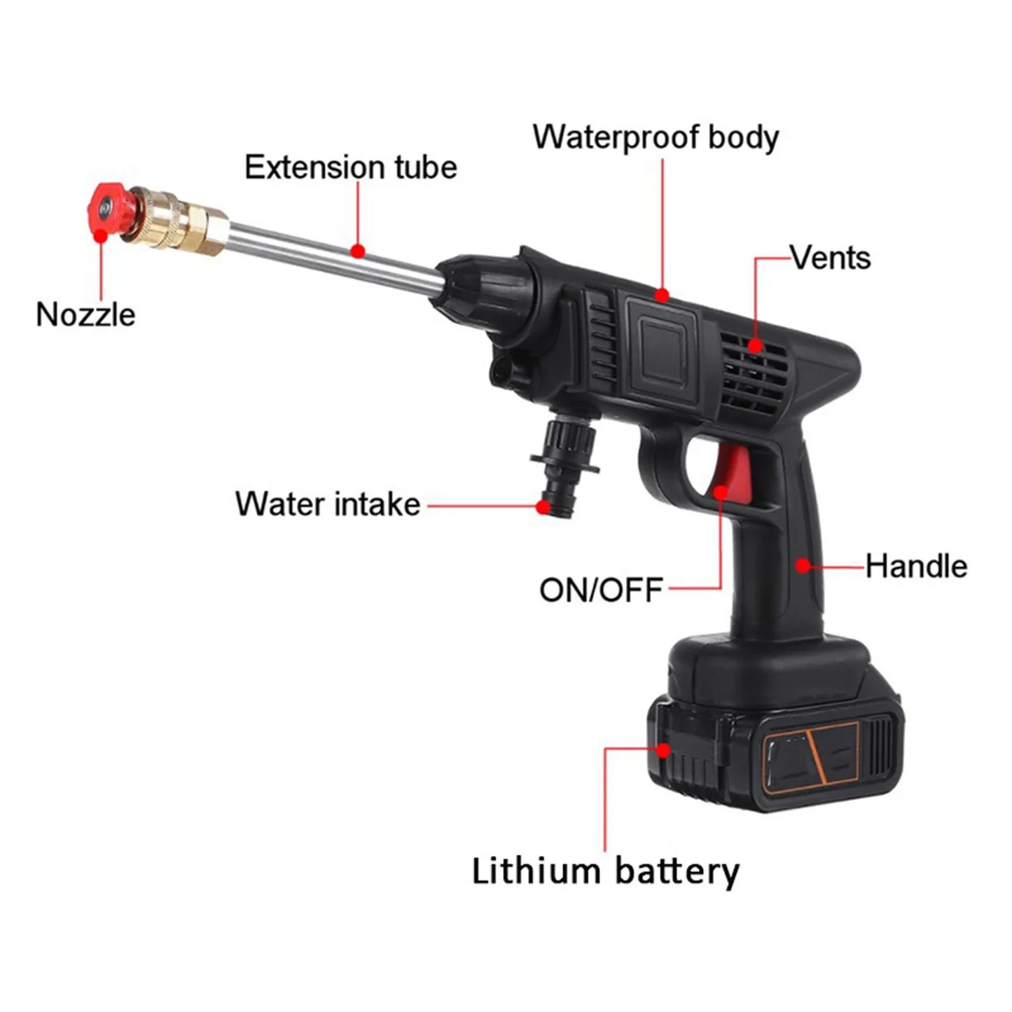 Pistolet de lavage de voiture haute pression sans fil, g¨¦n¨¦rateur de mousse, odor¨¤ eau, nettoyeur en a¨¦rosol, machine ¨¤ laver avec 2 24.com, 30 bars
