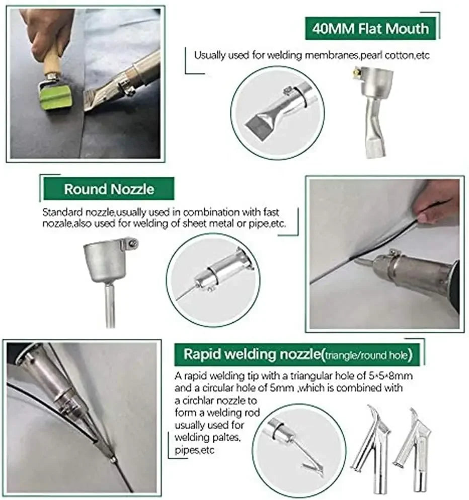 Pistolet de soudage en plastique, souffleur ½Ç air chaud, torche ½Ç chaleur, buse de soudage, machine ½Ç souder en plastique roulant, utilis¹È pour pare-chocs en PVC PP, 1600W, AC 220V