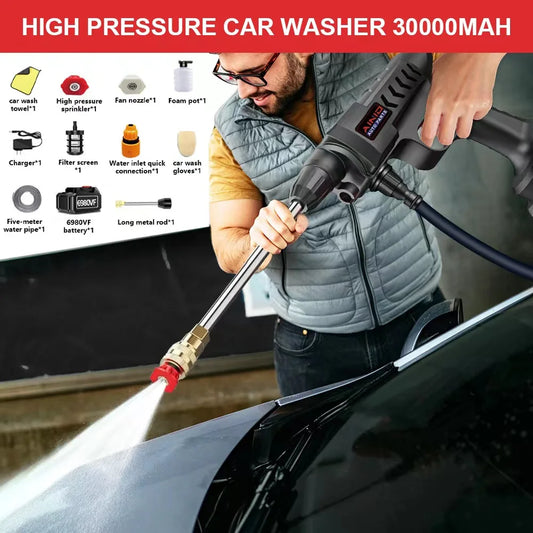 Pistolet ¨¤ eau haute pression sans fil pour lavage de voiture, auto-amor?ant, recharge 30000mAh, 300W, avec batterie Eddie ion Outils de kit de livres de voiture, fournitures de lavage