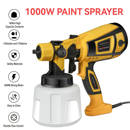 Pistolet ¨¤ peinture ¨¦lectrique avec rev¨ºtement en acier, a¨¦rographe, 4 buses, adapt¨¦ pour meubles, armoire, cl?ture, mur, porte, bricolage, 1400ml