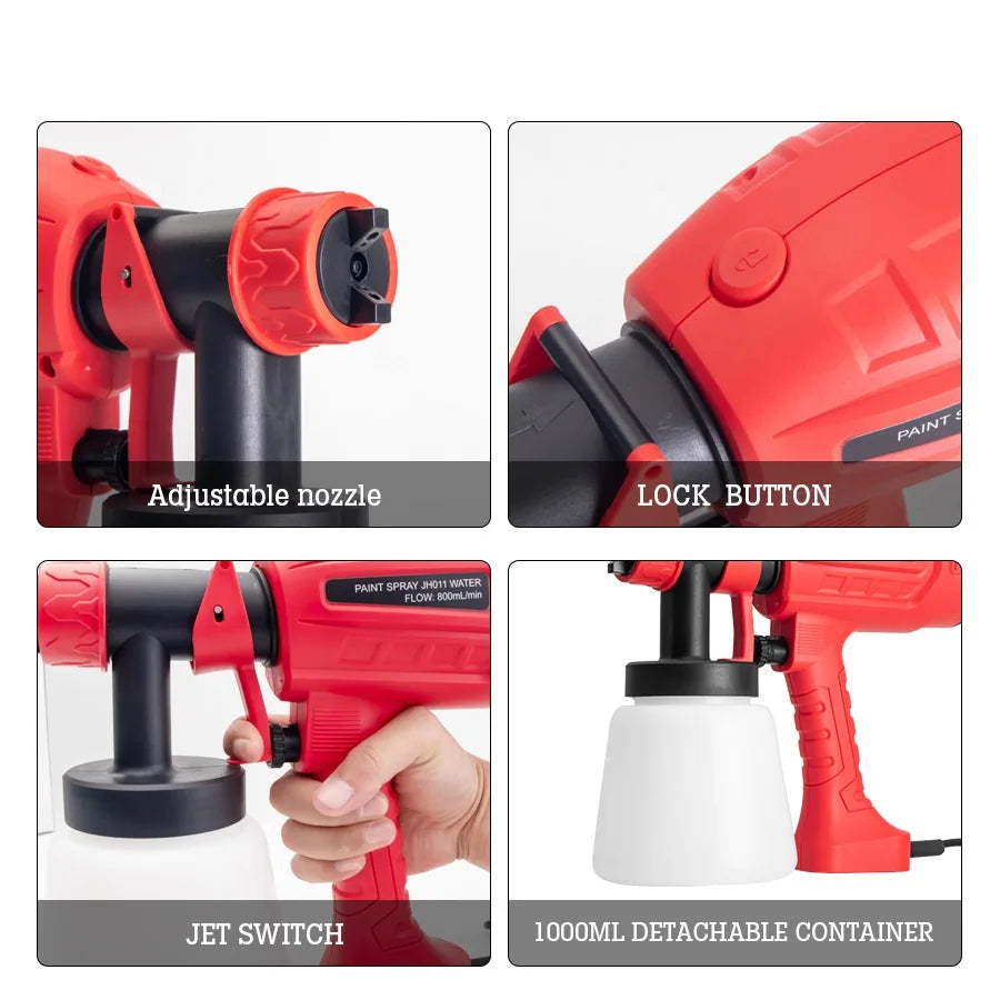 Pistolet pulv¨¦risateur ¨¦lectrique haute puissance, pulv¨¦risateur de peinture HVLP, a¨¦rographe ¨¤ rev¨ºtement en acier pour meubles automatiques, 2 buses, pulv¨¦risation facile, 700W, 1000ml, 220V