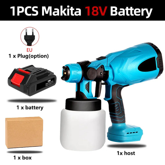 Pistolet pulv¨¦risateur ¨¦lectrique sans fil haute puissance, pulv¨¦risateur de peinture HVLP, a¨¦rographe ¨¤ rev¨ºtement en acier pour meubles automobiles, batterie Makita 18V, 800ml