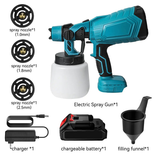 Pistolet pulv¨¦risateur ¨¦lectrique sans fil portable, pulv¨¦risateur de peinture domestique, a¨¦rographe de rev¨ºtement en acier pour meubles automobiles, batterie Makita 18V, 1000ml