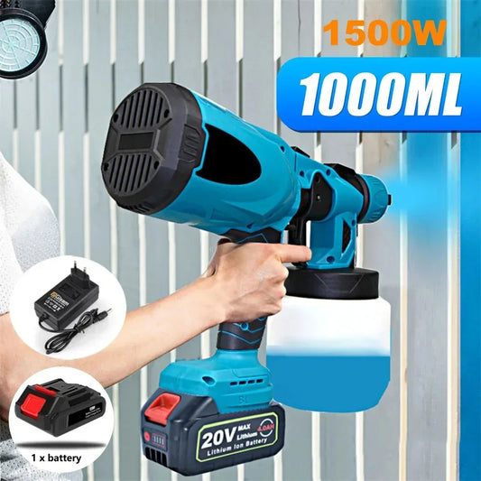 Pistolet pulv¨¦risateur ¨¦lectrique sans fil portable, pulv¨¦risateur de peinture pour meubles automobiles, a¨¦rographe ¨¤ rev¨ºtement en acier, compatible avec la batterie Makita 18V, 800ml