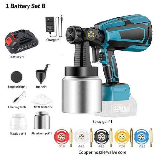 Pistolet pulv¨¦risateur ¨¦lectrique sans fil, pulv¨¦risateur de peinture, a¨¦rographe de rev¨ºtement en acier pour meubles automobiles, 5 buses, compatible avec la batterie Makita, 1000ml