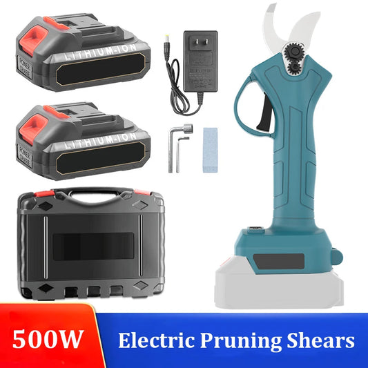 S¨¦cateur ¨¦lectrique sans fil pour batterie Makita, ciseaux de jardin sans balais, arbre fruitier, bonsa?, outil de jardin, 500W, 2 Battery 1 EU Plug