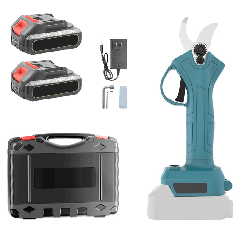 S¨¦cateur ¨¦lectrique sans fil pour batterie Makita, ciseaux de jardin sans balais, arbre fruitier, bonsa?, outil de jardin, 500W, 2 Battery 1 EU Plug