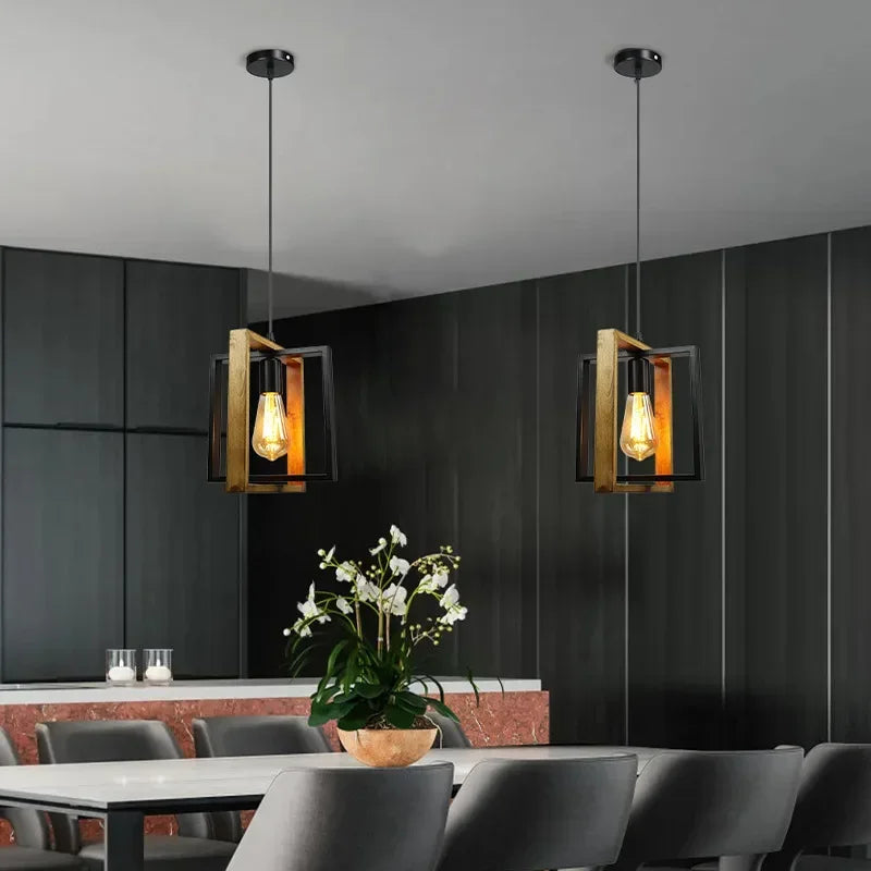 Lustre américain lampe rétro fer bois suspension lampe Bar Restaurant lampe créative suspension Luminaire domestique appareil