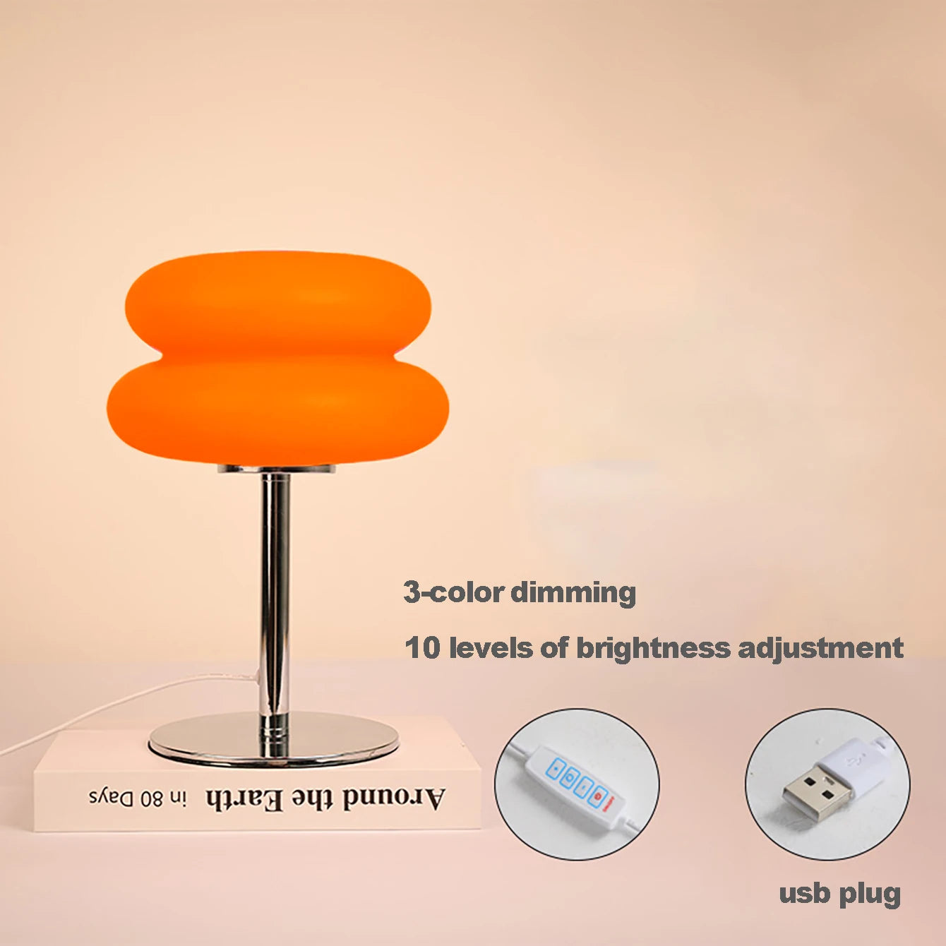 Lampe de chevet de chambre à coucher, lampe de table de style crémeux, prise USB, gradation tricolore, lumière d'ambiance pour salon et étude