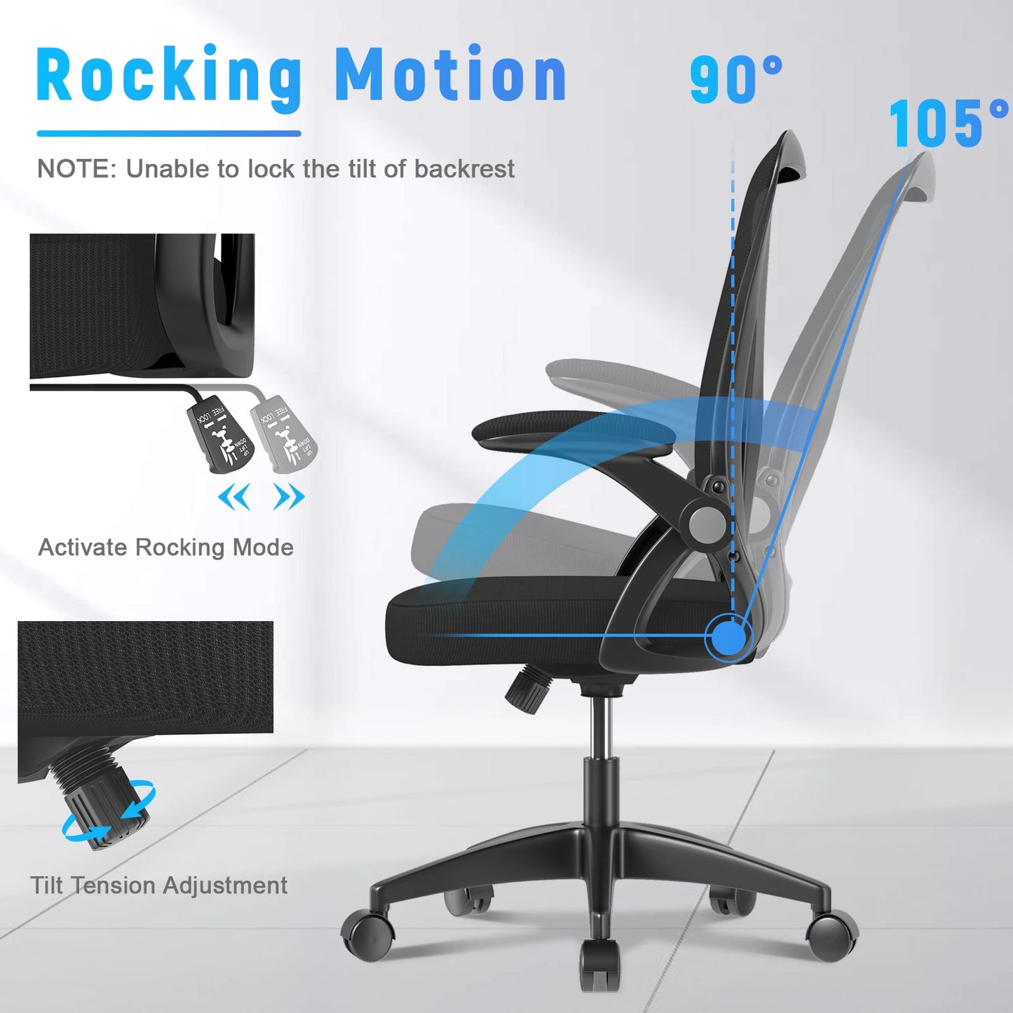Chaise de Bureau Ergonomique avec Si¨¨ge Coulissant, Accoudoir Rabattable ¨¤ 90 ¡ã, Angle de Support Lombaire R¨¦glable, Recommande