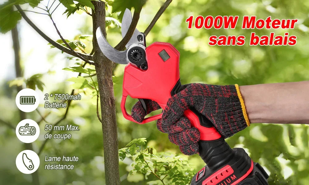 S¨¦cateur ¨¦lectrique sans fil sans balais, s¨¦cateur de jardin, outil de coupe de branches d'arbres fruitiers, 1000W, 50mm, 2 piles 36V