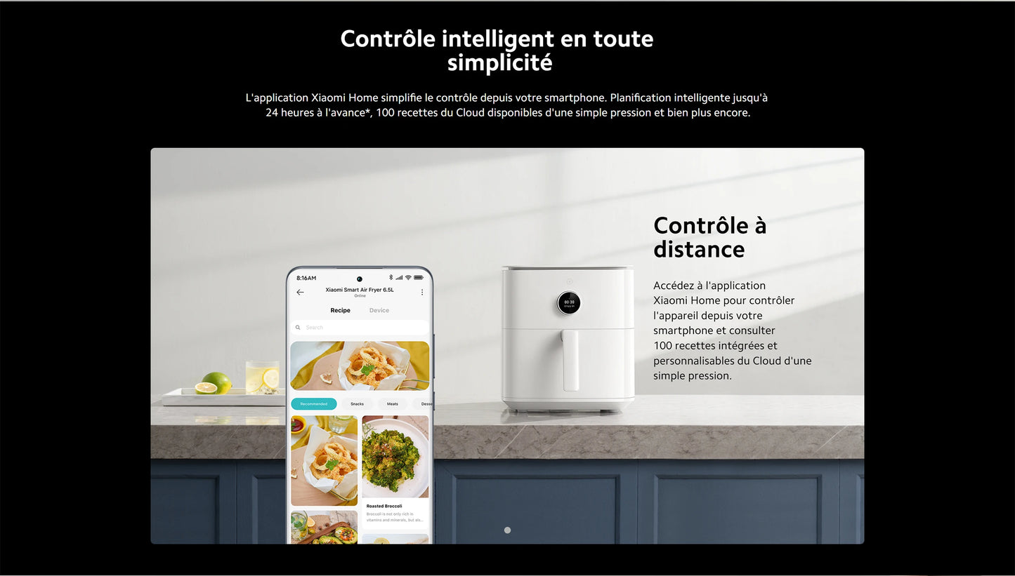 Smart Air Fryer, Tensibilisation ½Ç 360 ¡«, Puzzles it¹È de 6,5 L, Temp¹Èrature Mobentre 40-220 ¡«C, 6,5 L
